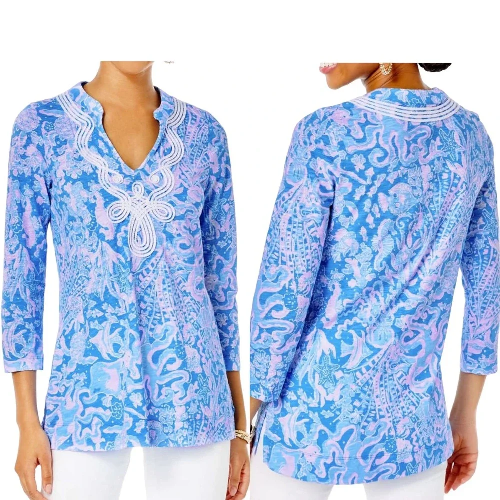 Lilly Pulitzer | Size XS Marco Island Tunic Top Shirt Blouse Floral Ocean